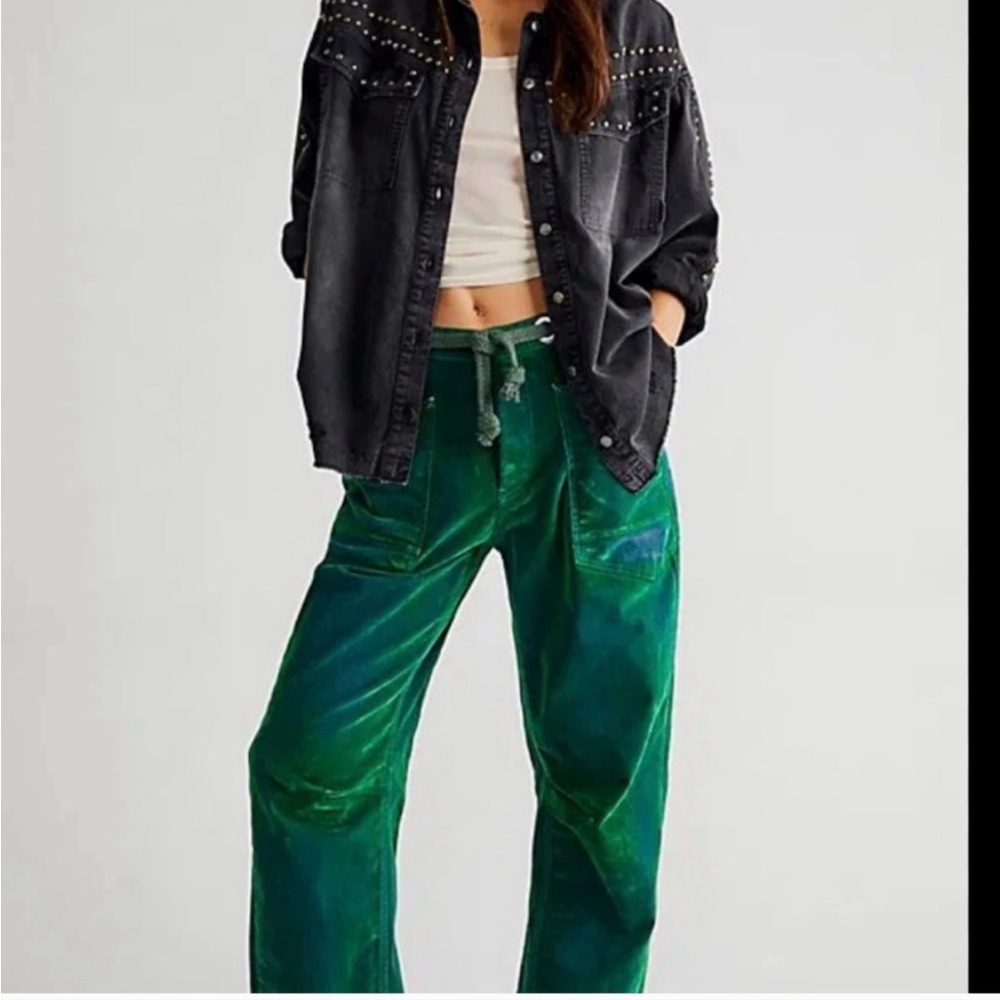 We the Free Moxie Flocked Low Slung Barrel Jeans - Picture 2 of 4